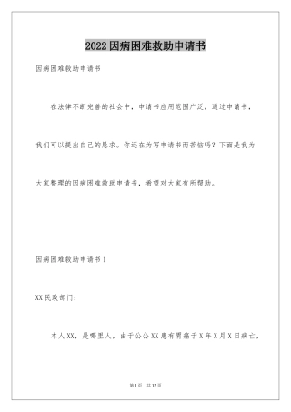 2024因病困难救助申请书
