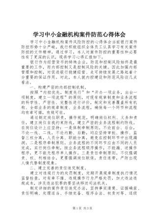 学习中小金融机构案件防范心得体会 