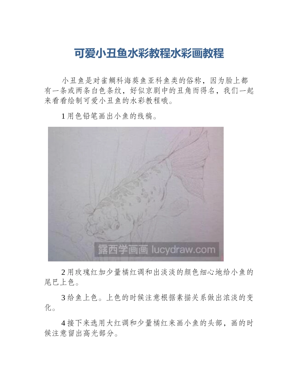 可爱小丑鱼水彩教程水彩画教程_第1页