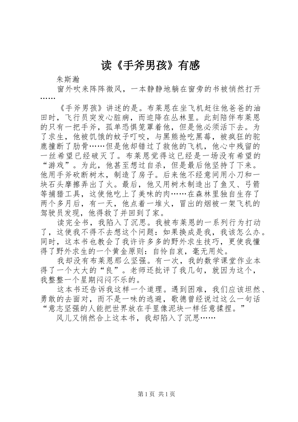 读《手斧男孩》有感 _第1页