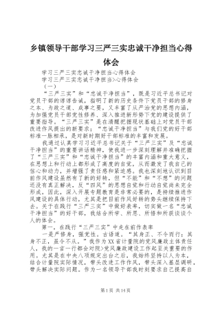 乡镇领导干部学习三严三实忠诚干净担当心得体会 