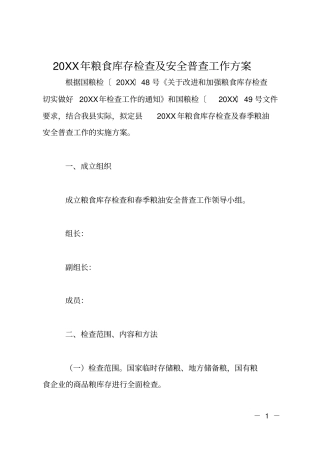 20XX年粮食库存检查及安全普查工作方案