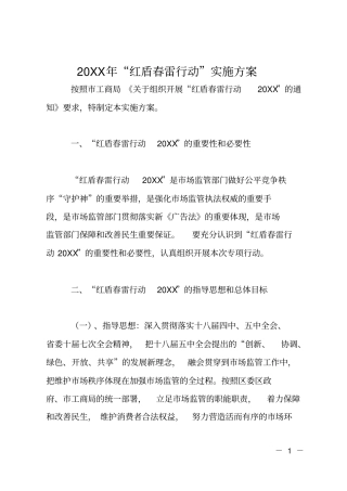20XX年红盾春雷行动实施方案