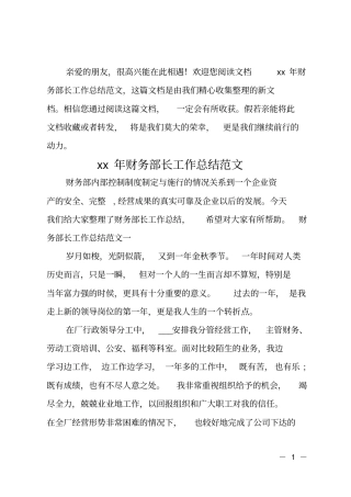 20xx年财务部长工作总结范文