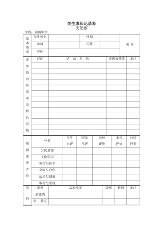 学生成长记录表史艳丽