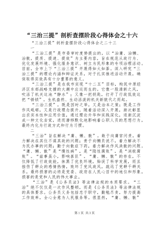 “三治三提”剖析查摆阶段心得体会之十六 