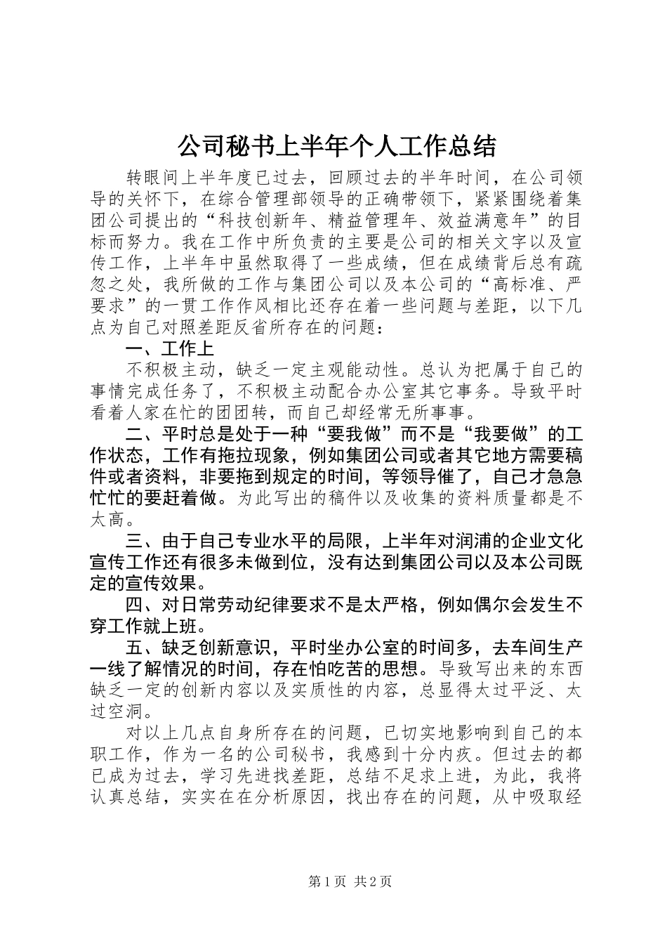 公司秘书上半年个人工作总结 (3)_第1页