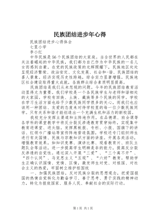 民族团结进步年心得 