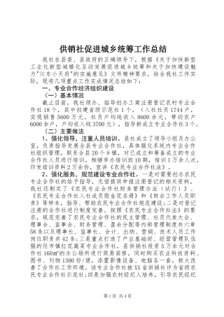 供销社促进城乡统筹工作总结