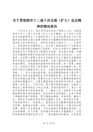 关于贯彻我市十二届十次全委（扩大）会议精神的情况报告