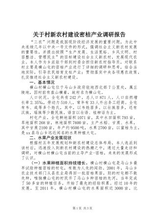 关于村新农村建设密桔产业调研报告