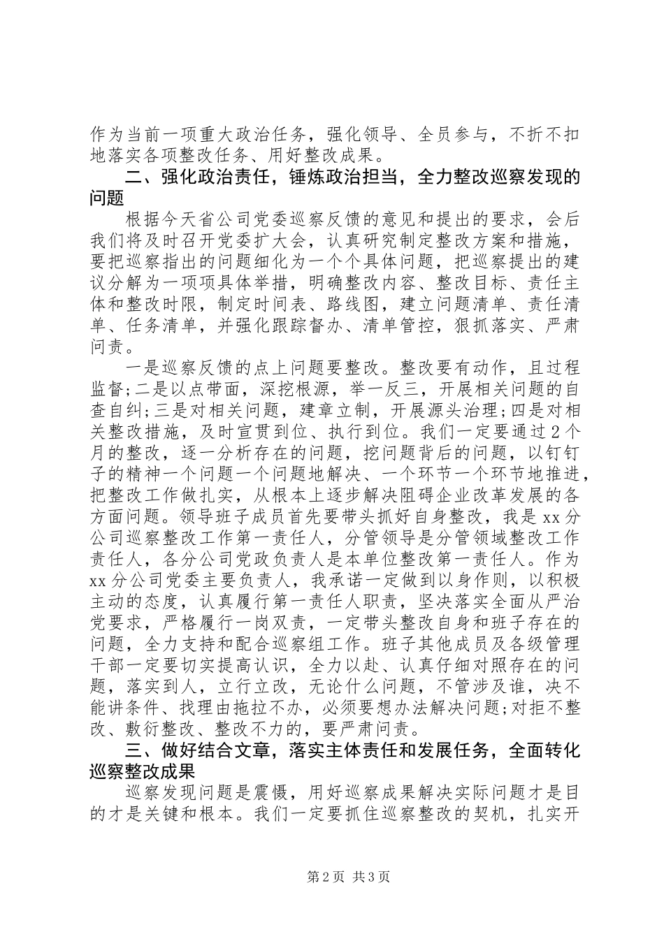 公司在巡察反馈会上的表态发言_第2页