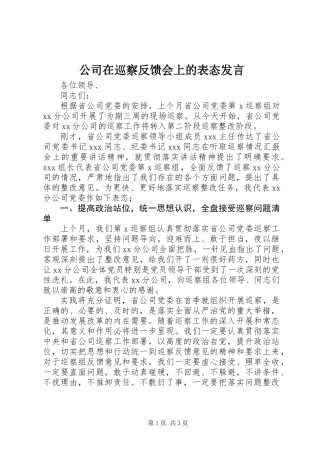 公司在巡察反馈会上的表态发言