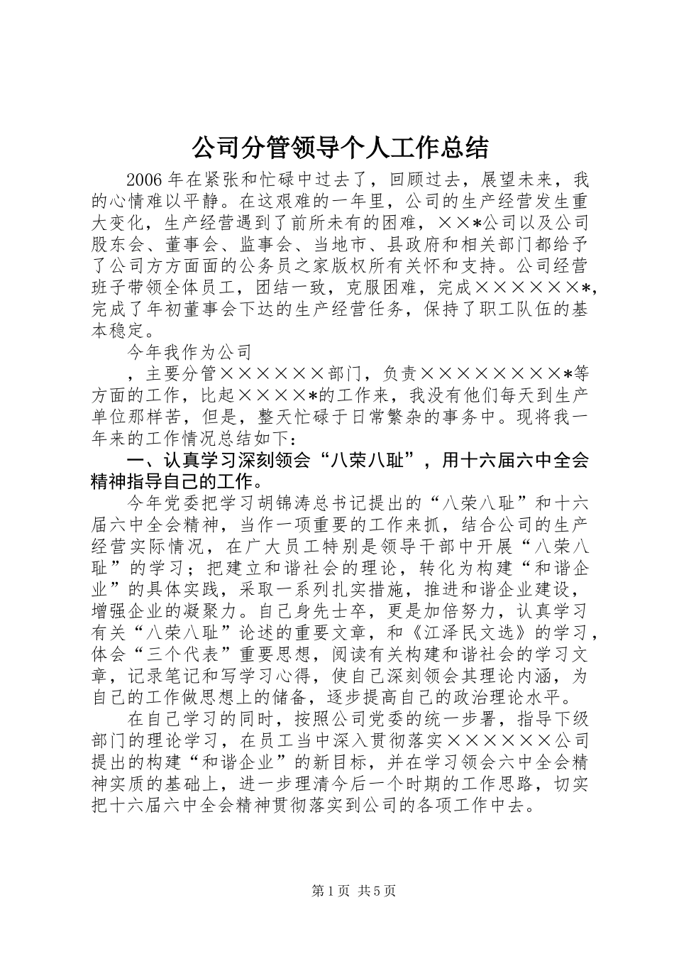 公司分管领导个人工作总结_第1页