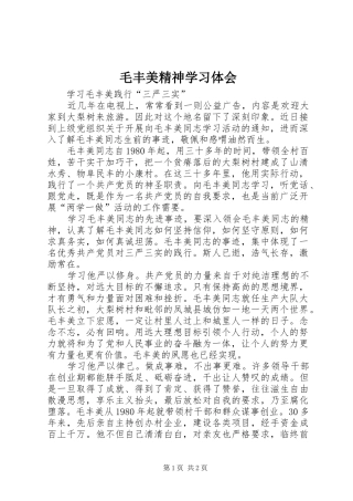 毛丰美精神学习体会 