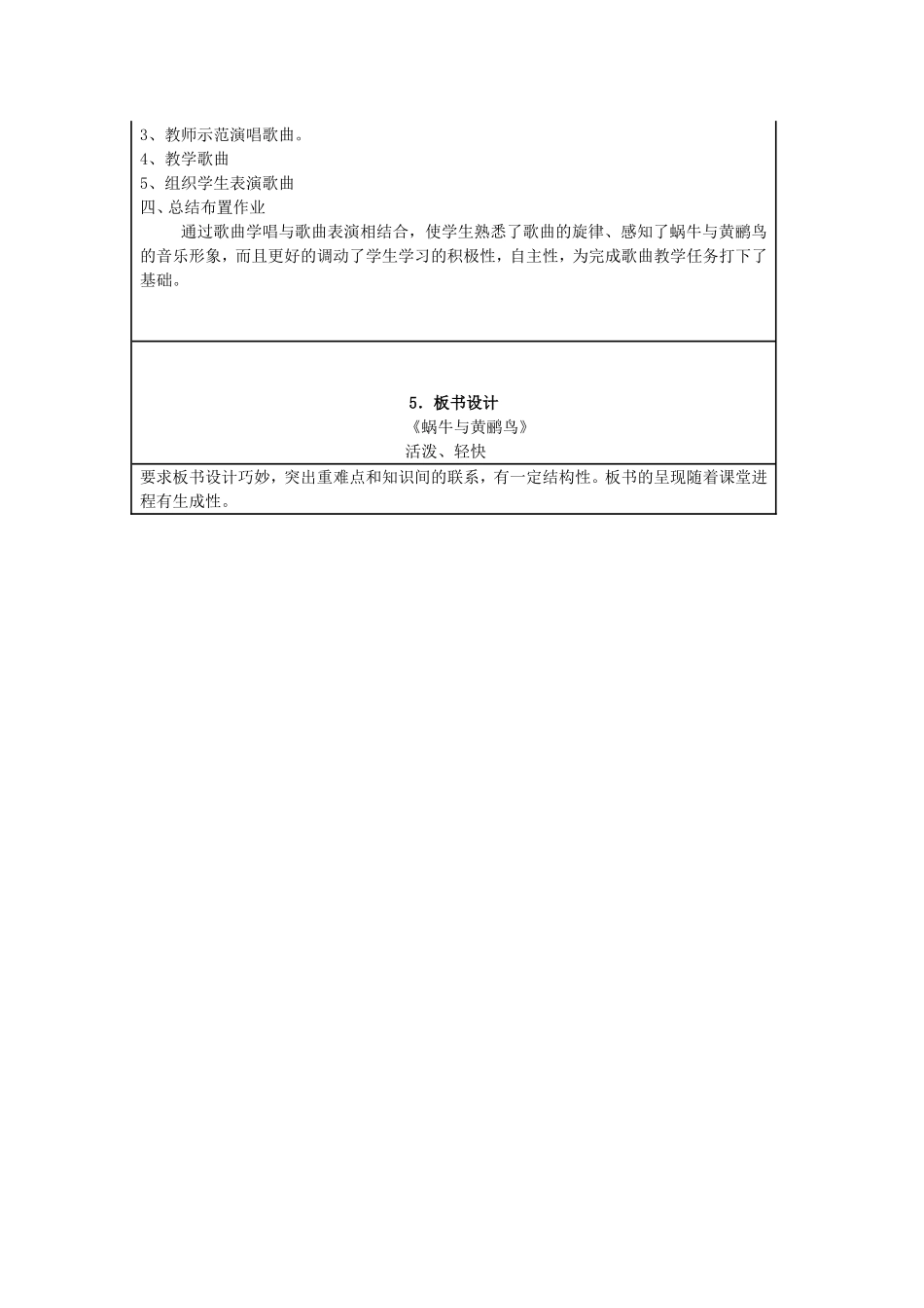 《蜗牛与黄鹂鸟》小学音乐教学设计与反思要求及模板_第2页