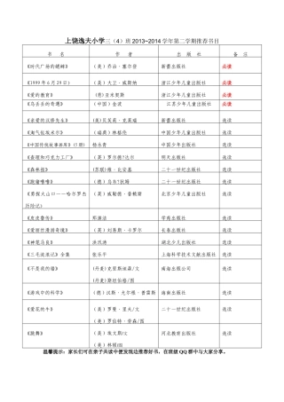 三（4）班2013~2014学年第二学期推荐书目