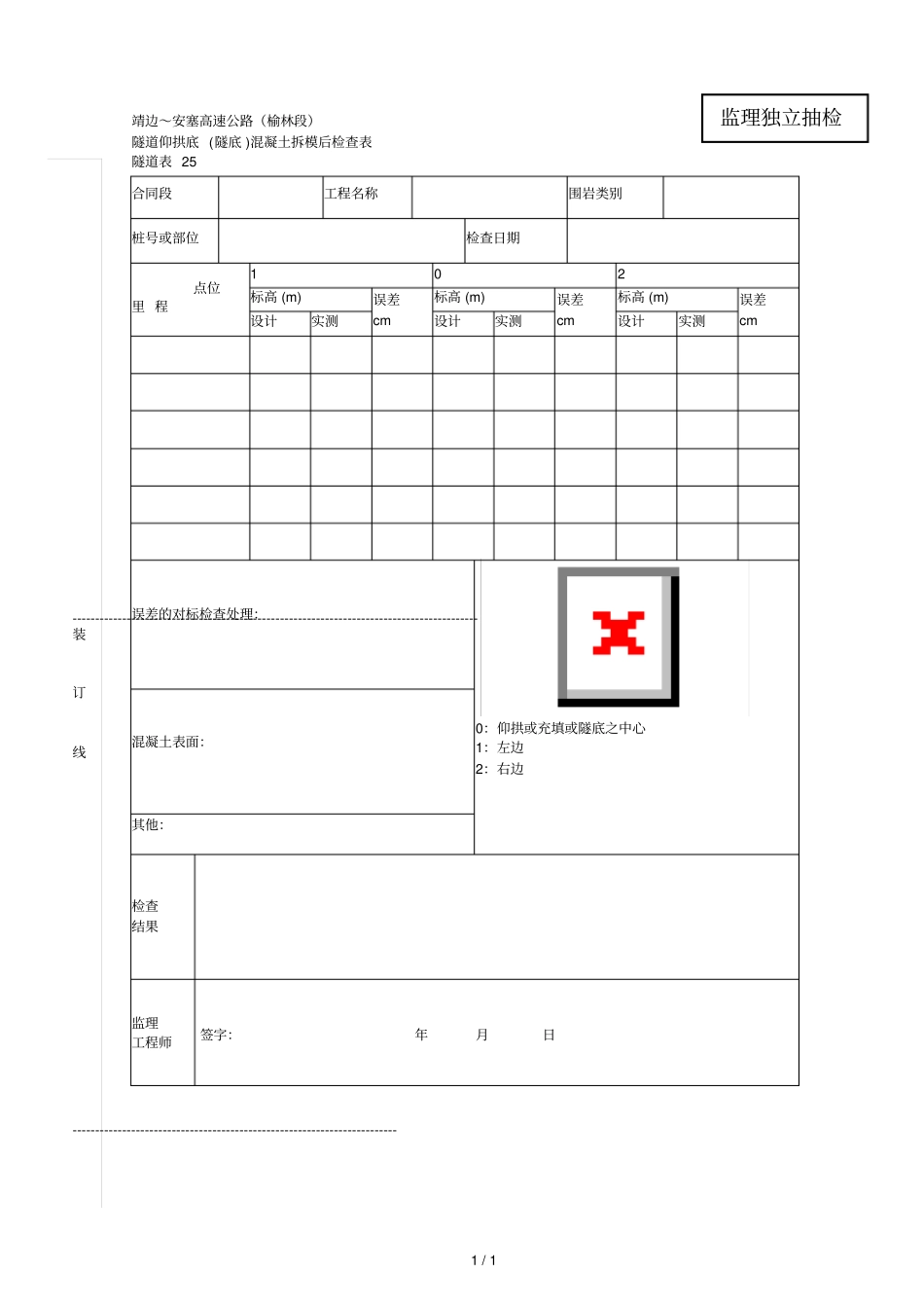 25隧道仰拱底隧底混凝土拆模后自检表001_第1页