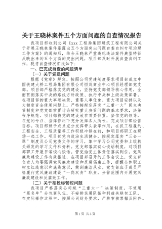 关于王晓林案件五个方面问题的自查情况报告