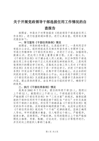 关于开展党政领导干部选拔任用工作情况的自查报告