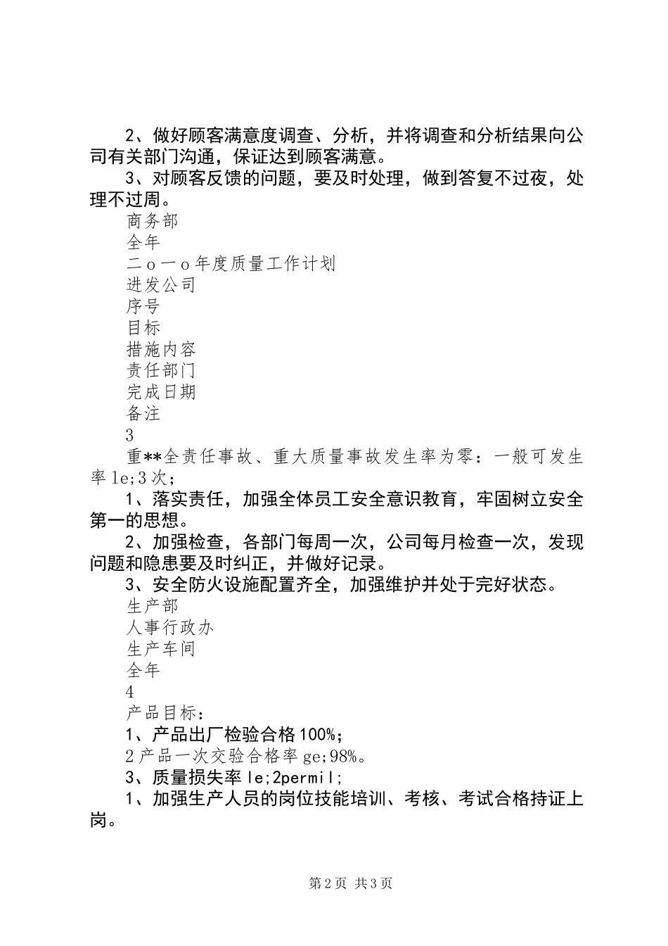 公司各部门质量工作计划_第2页
