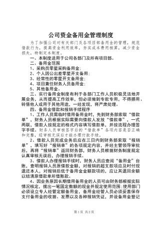 公司资金备用金管理制度