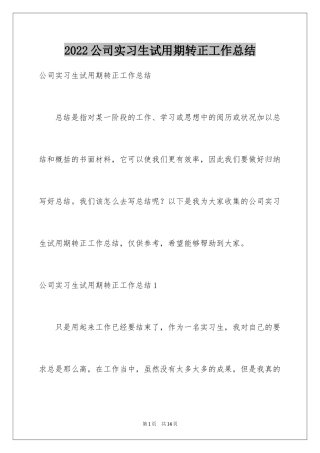 2024公司实习生试用期转正工作总结