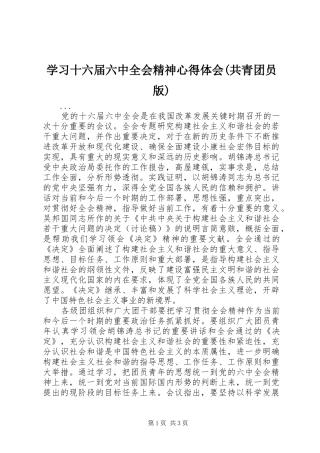 学习十六届六中全会精神心得体会(共青团员版) 