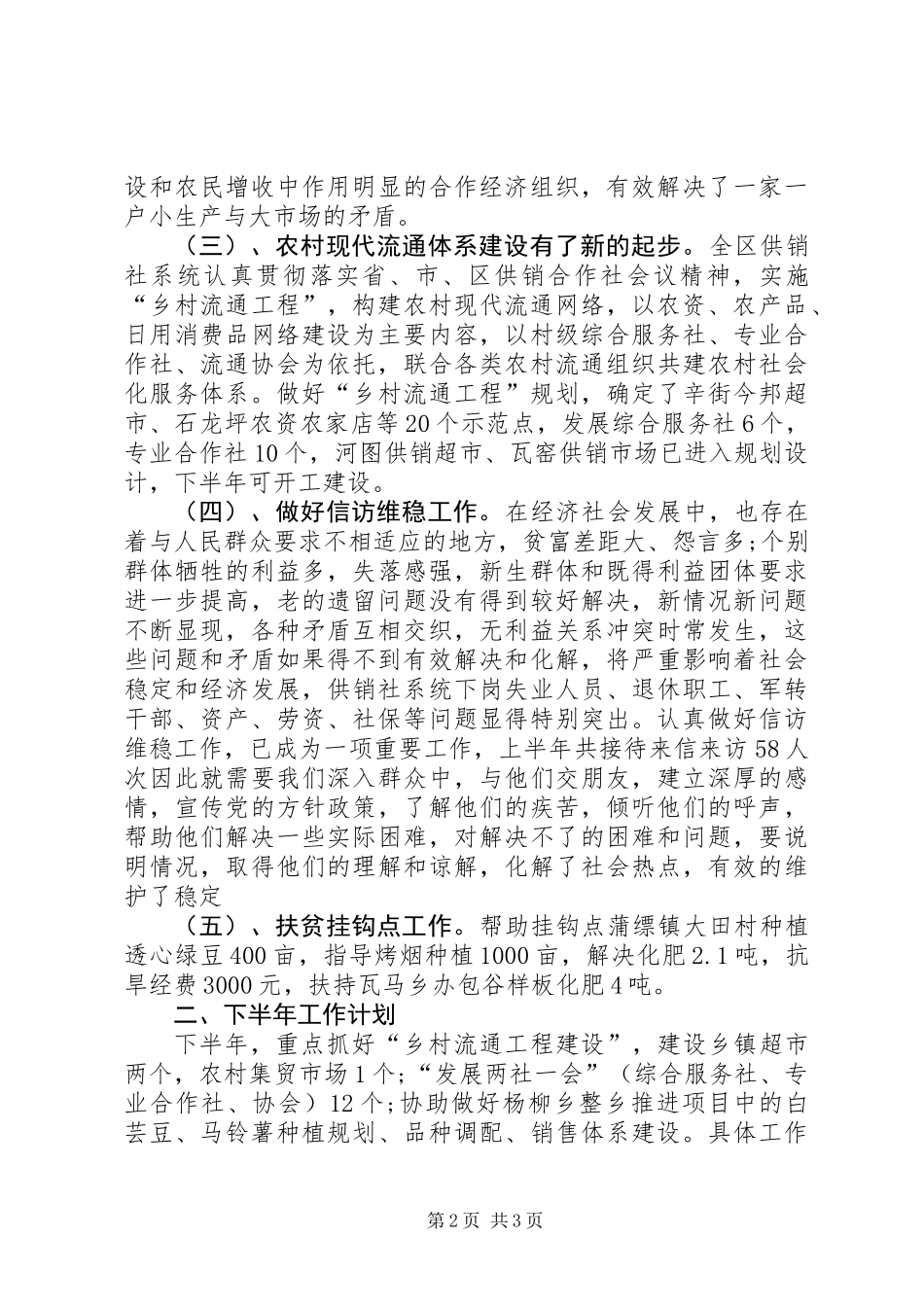 供销社上半年工作总结下半年工作计划_第2页