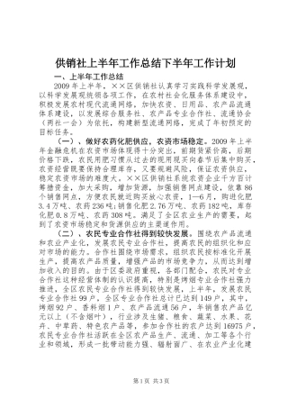 供销社上半年工作总结下半年工作计划