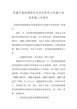 某镇巩固拓展脱贫攻坚成果同乡村振兴有效衔接工作报告 