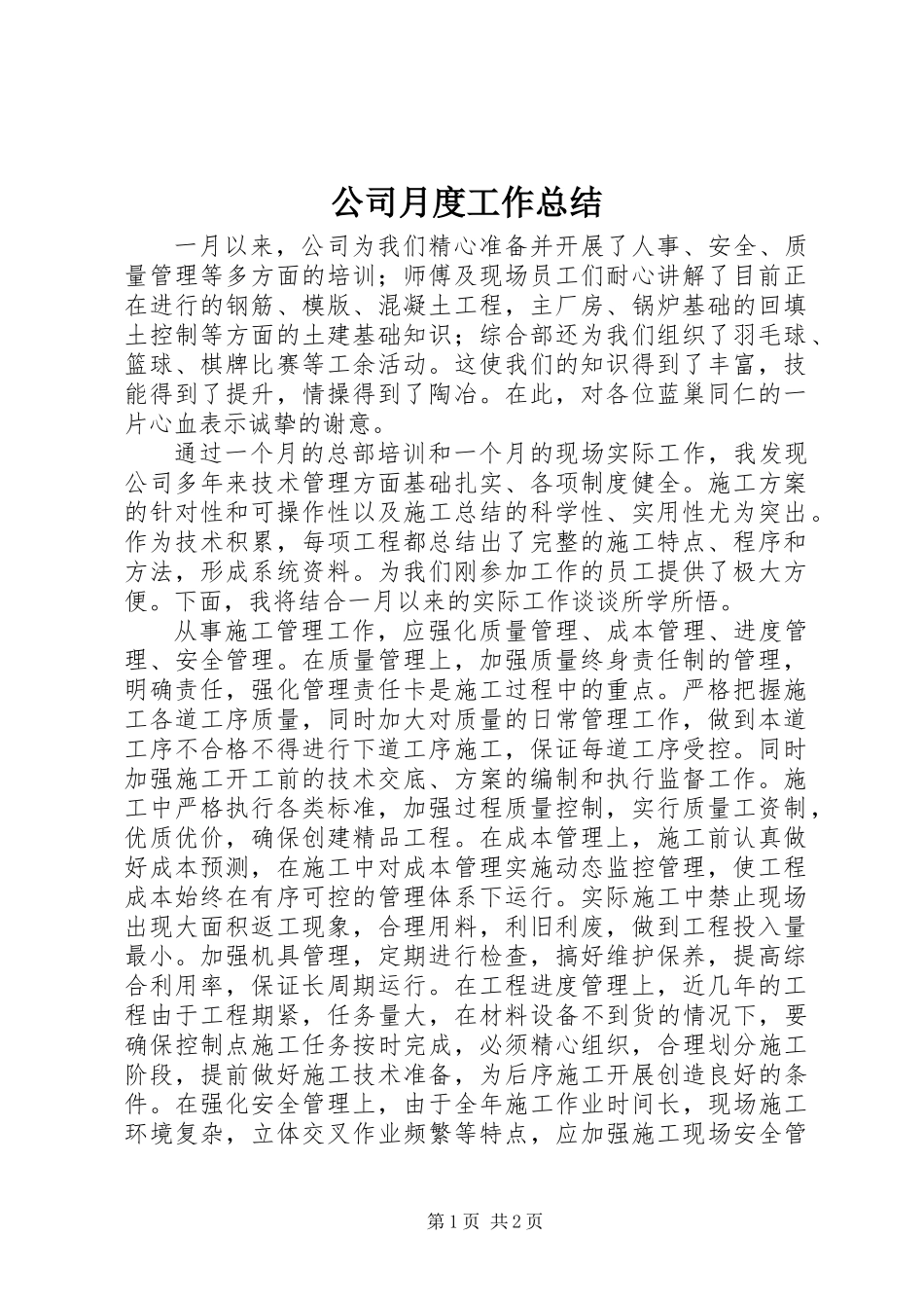 公司月度工作总结_第1页