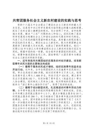 共青团服务社会主义新农村建设的实践与思考