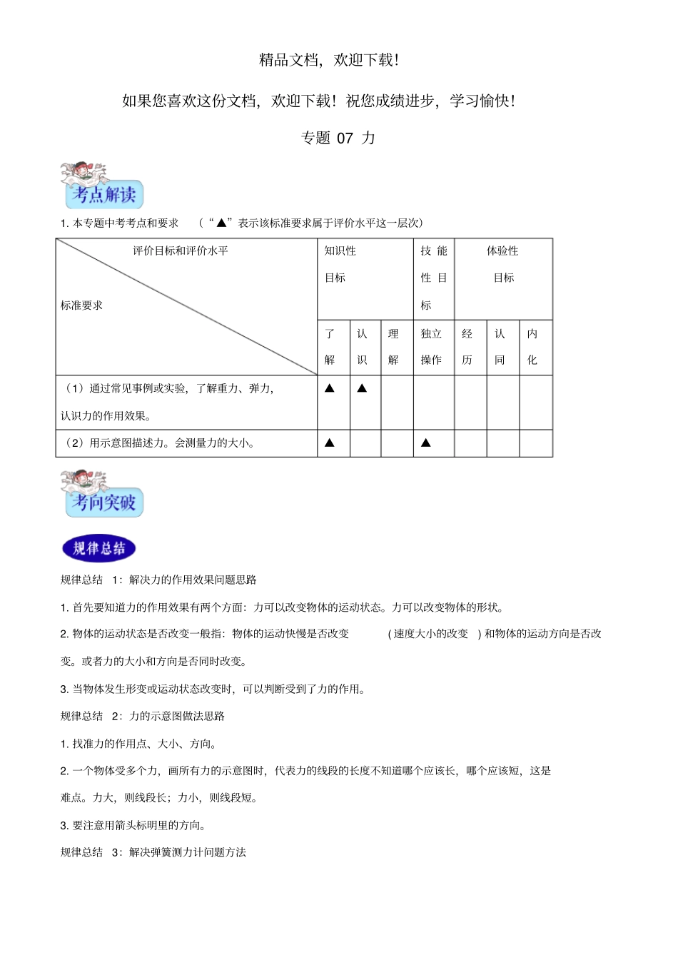 2年中考1年模拟备战2020年中考物理专题07力含解析_第1页