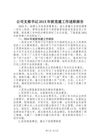 公司支部书记201X年抓党建工作述职报告
