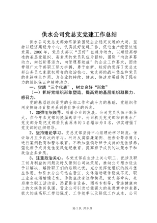 供水公司党总支党建工作总结