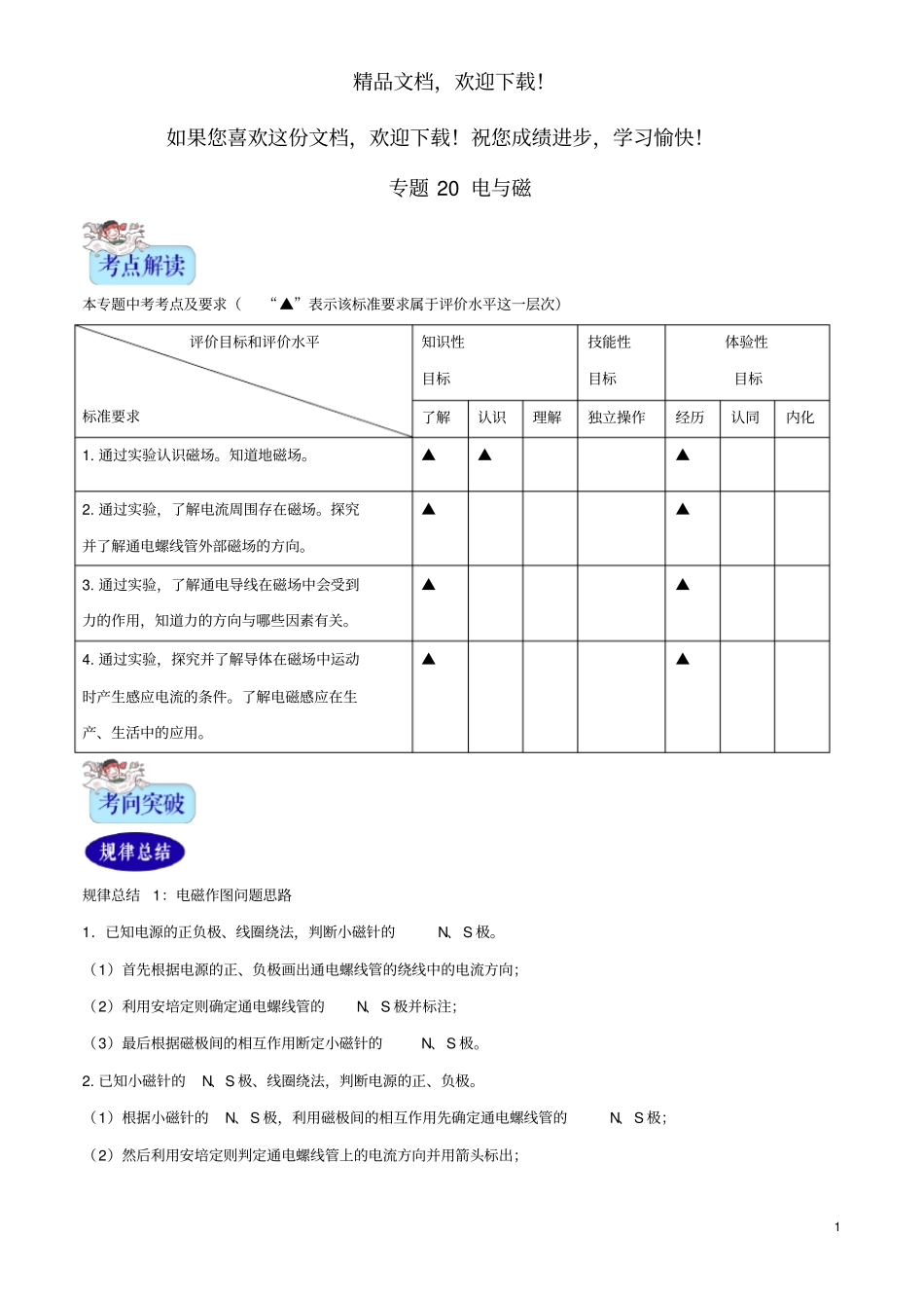 2年中考1年模拟备战2020年中考物理专题20电与磁含解析_第1页
