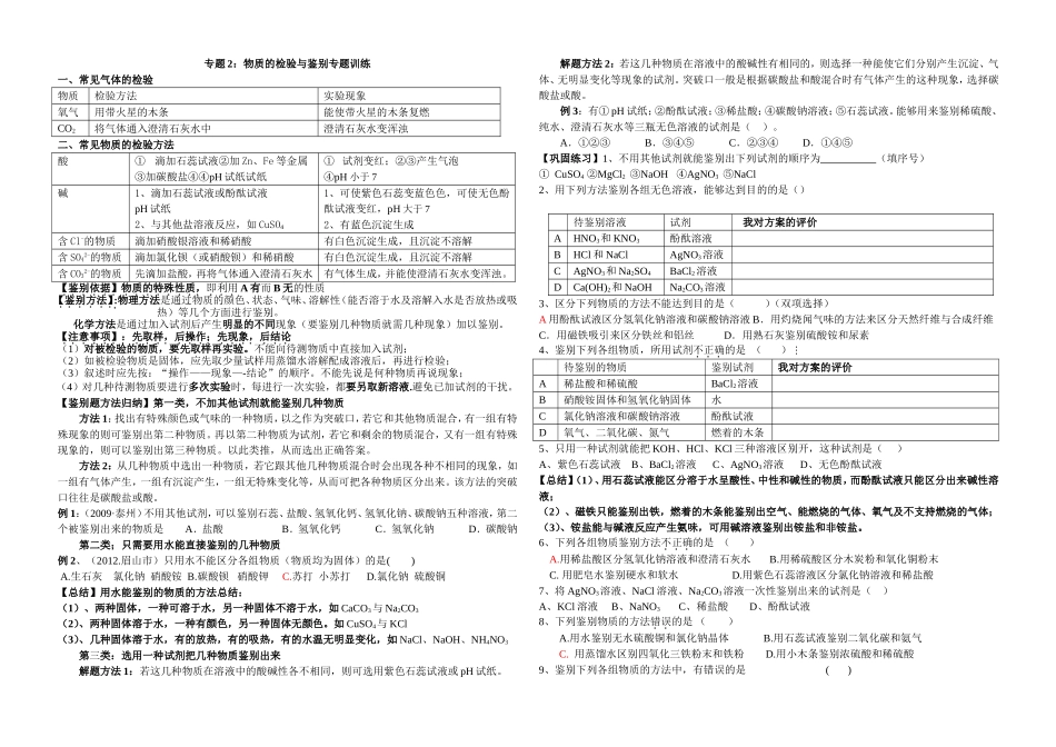 专题2：物质的鉴别专题训练_第1页