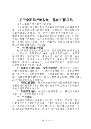 关于全面推行河长制工作的汇报总结 (2)