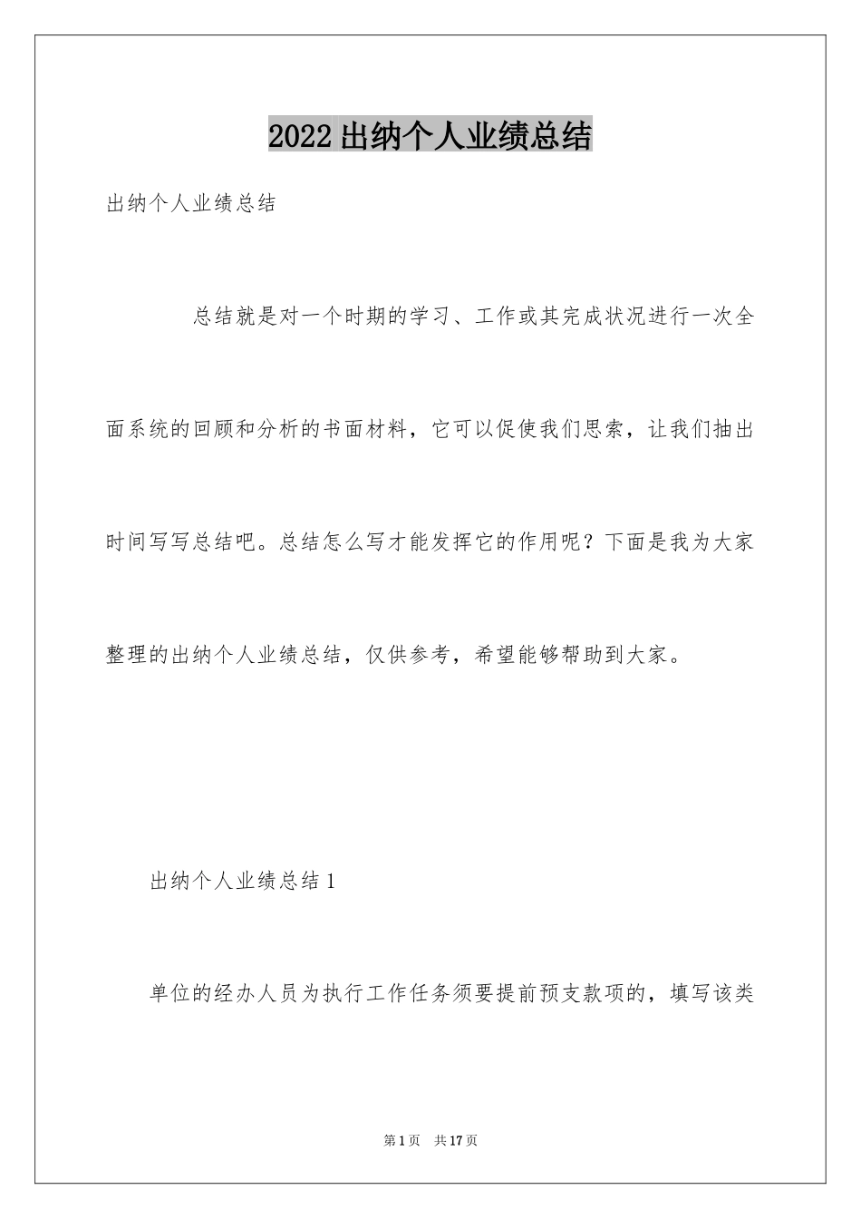 2024出纳个人业绩总结_第1页