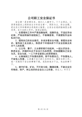 公司职工安全保证书