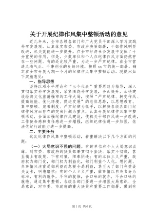 关于开展纪律作风集中整顿活动的意见