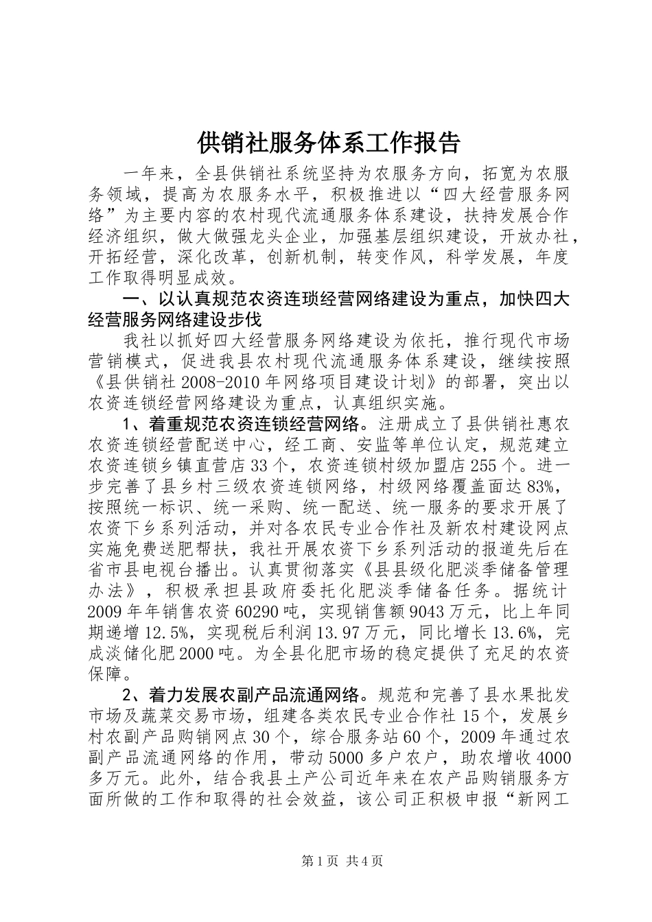 供销社服务体系工作报告_第1页