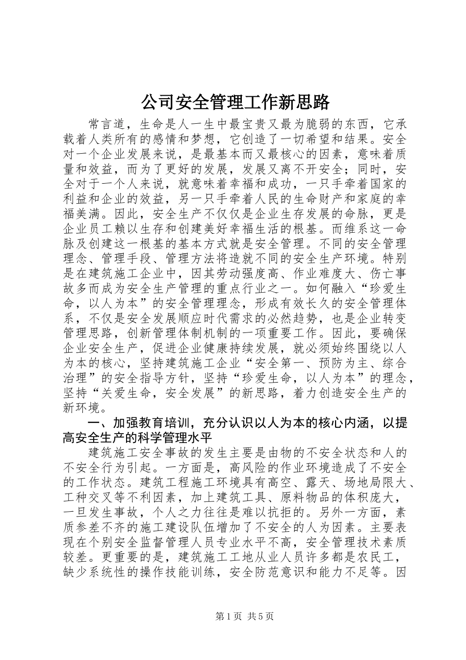 公司安全管理工作新思路_第1页