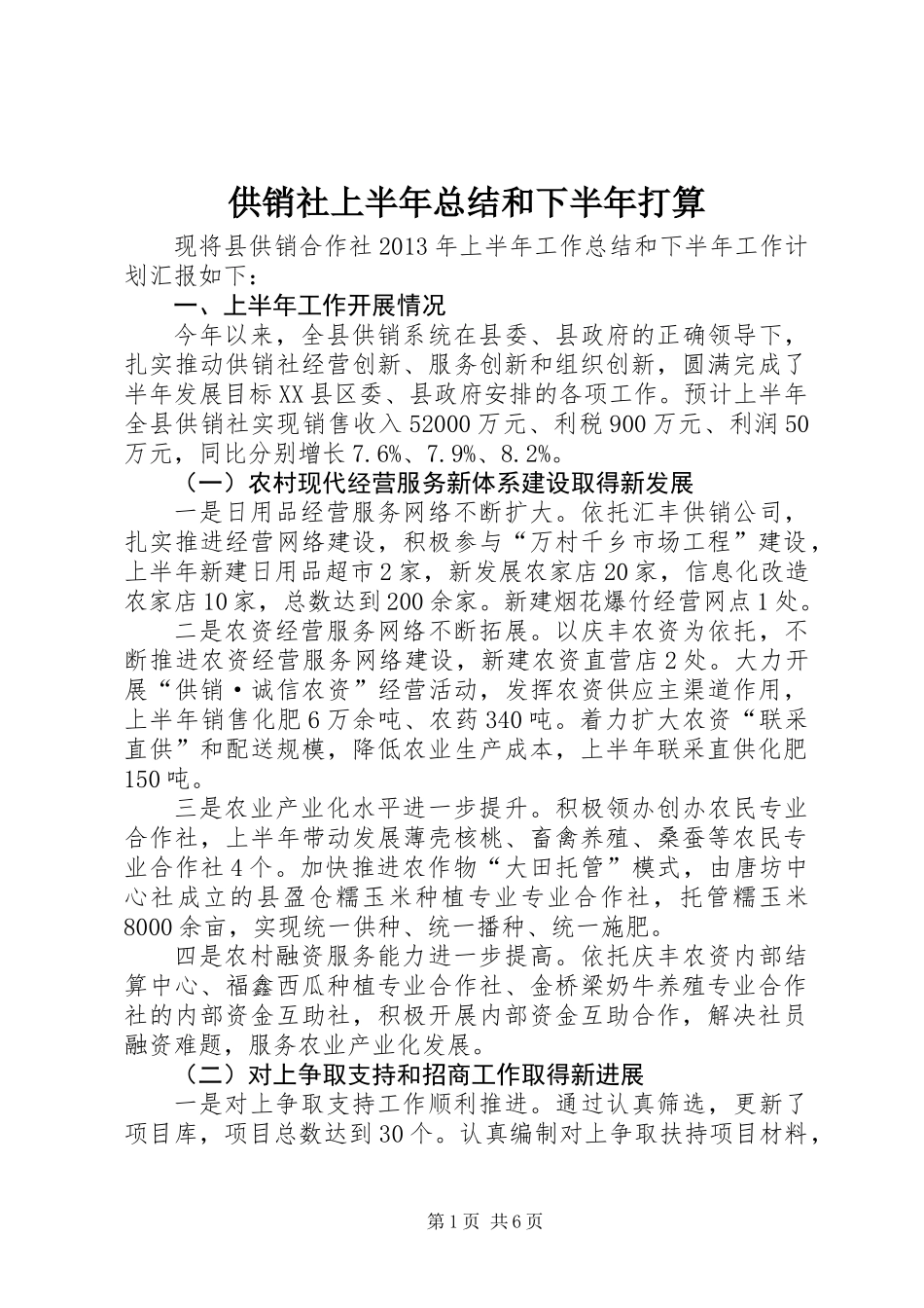供销社上半年总结和下半年打算_第1页