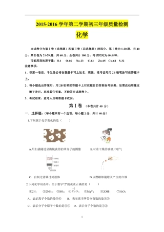 九年级下学期联考化学试卷