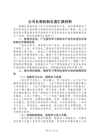 公司长效机制自查汇报材料