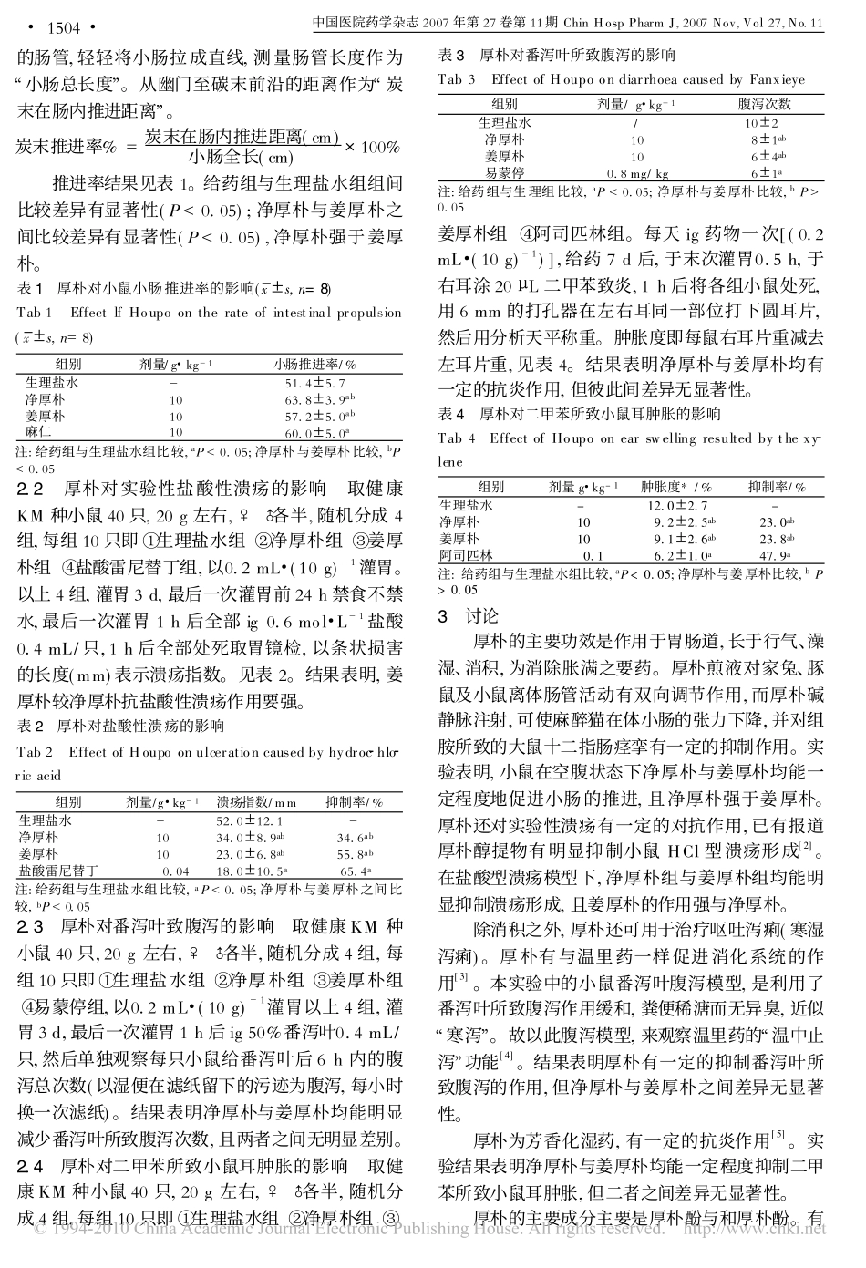 净厚朴与姜厚朴水煎液主要药理学比较_第2页