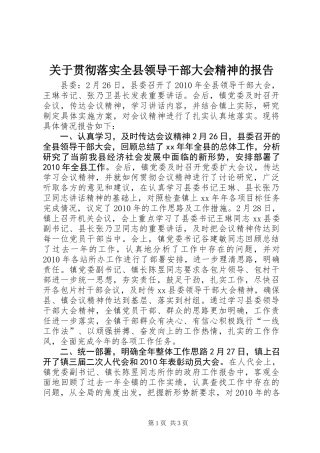 关于贯彻落实全县领导干部大会精神的报告
