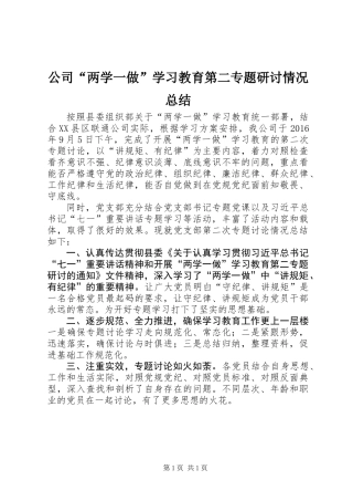 公司“两学一做”学习教育第二专题研讨情况总结